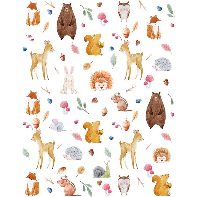 Sır Üstü Renkli Dekal Forest Animals (Orman Hayvanları) D-242 (28x28cm)
